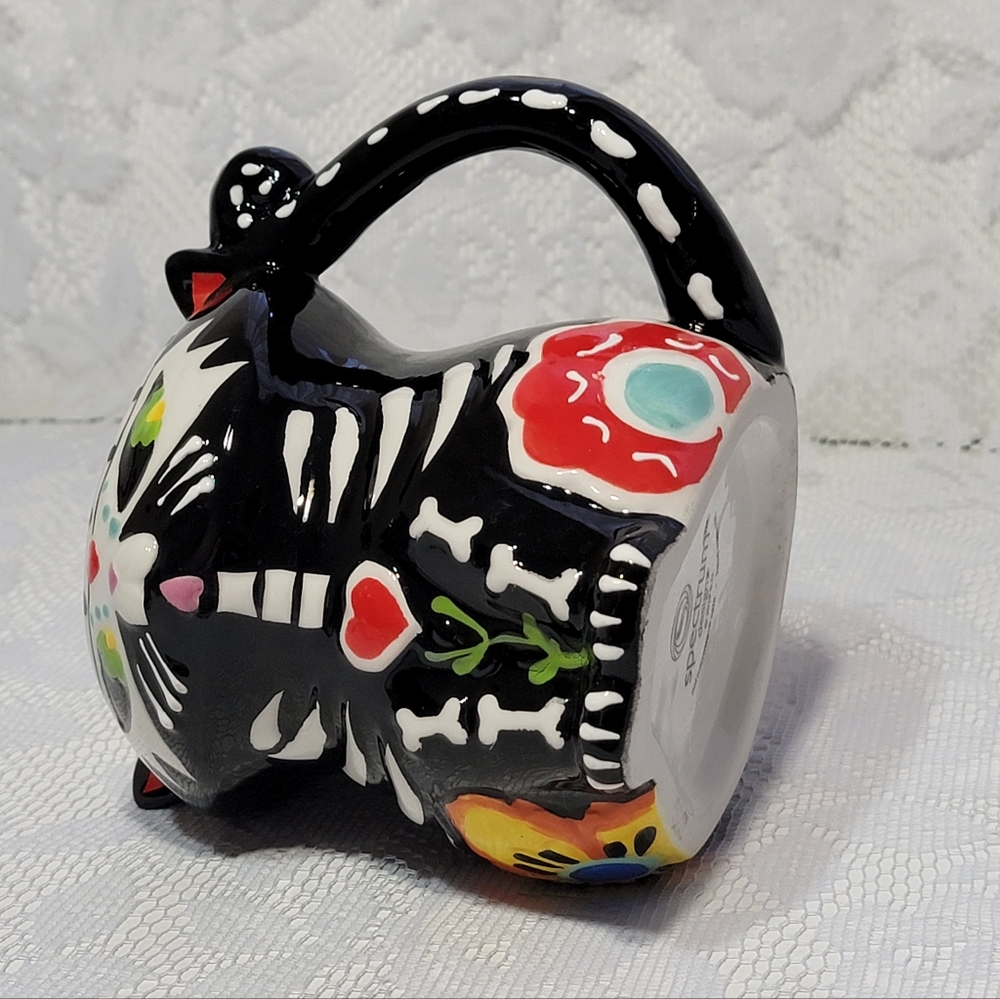Day of the Dead Multi-colored Cat Shaped Cup Ceramic Coffee Mug Spectrum Designz - Picture 17 of 17